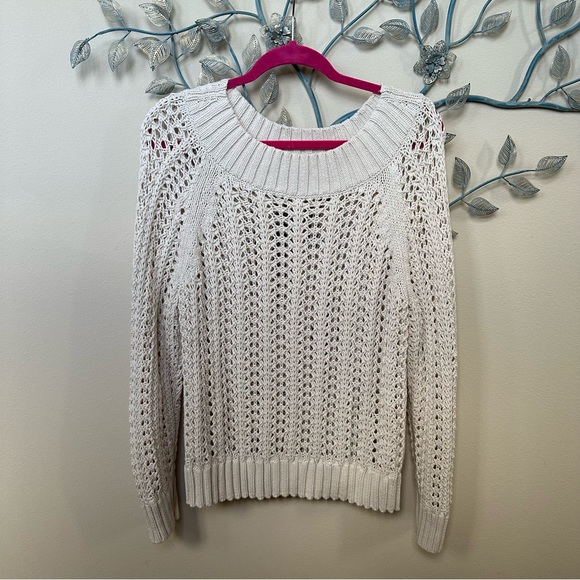 J. Crew Cream Wide Neck Beach Sweater with Pointelle Stitch Coastal Grannycore - Picture 2 of 6